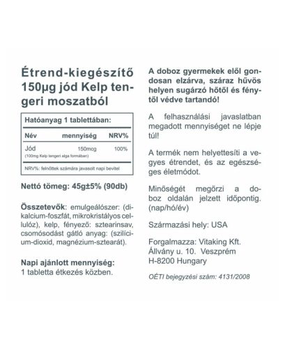 Vitaking Sea Kelp Jód tabletta 90db