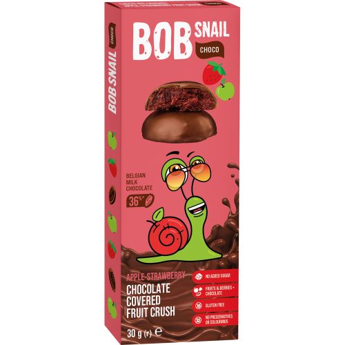 Bob Snail gyümölcs snack tejcsokoládéban alma-eper ízű - 30g 
