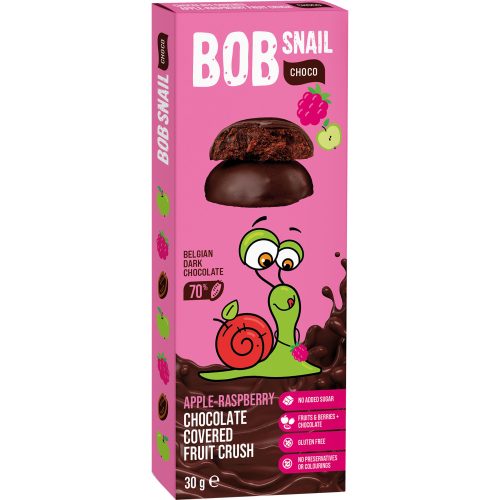 Bob Snail gyümölcs snack étcsokoládéban alma-málna ízű - 30g