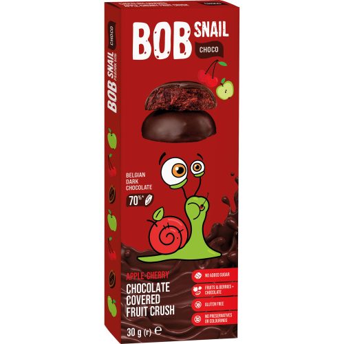 Bob Snail gyümölcs snack étcsokoládéban alma - cseresznye ízű - 30g 