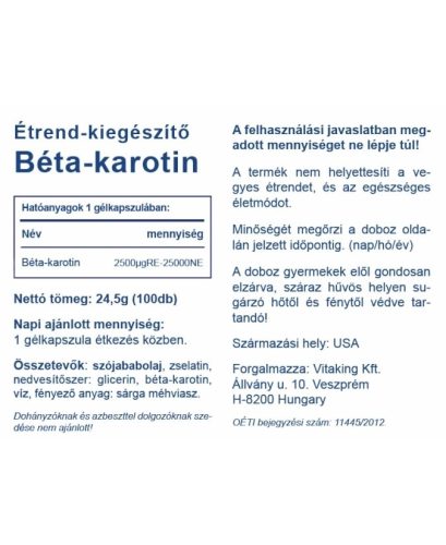 VitaKing Béta-karotin 100db