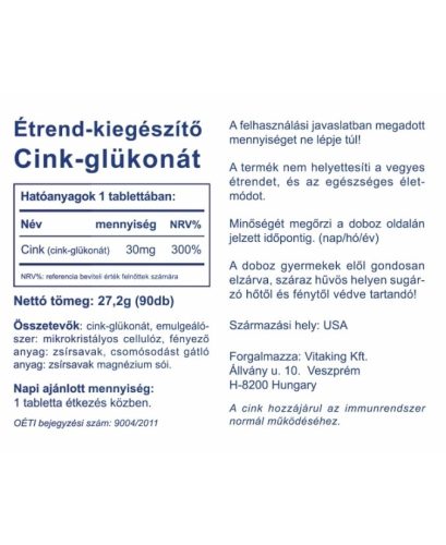 VitaKing Cink glükonát 90db