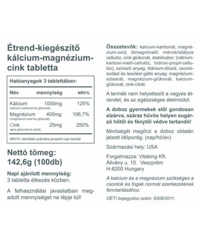 VitaKing Calcium + Magnézium + Cink 100db